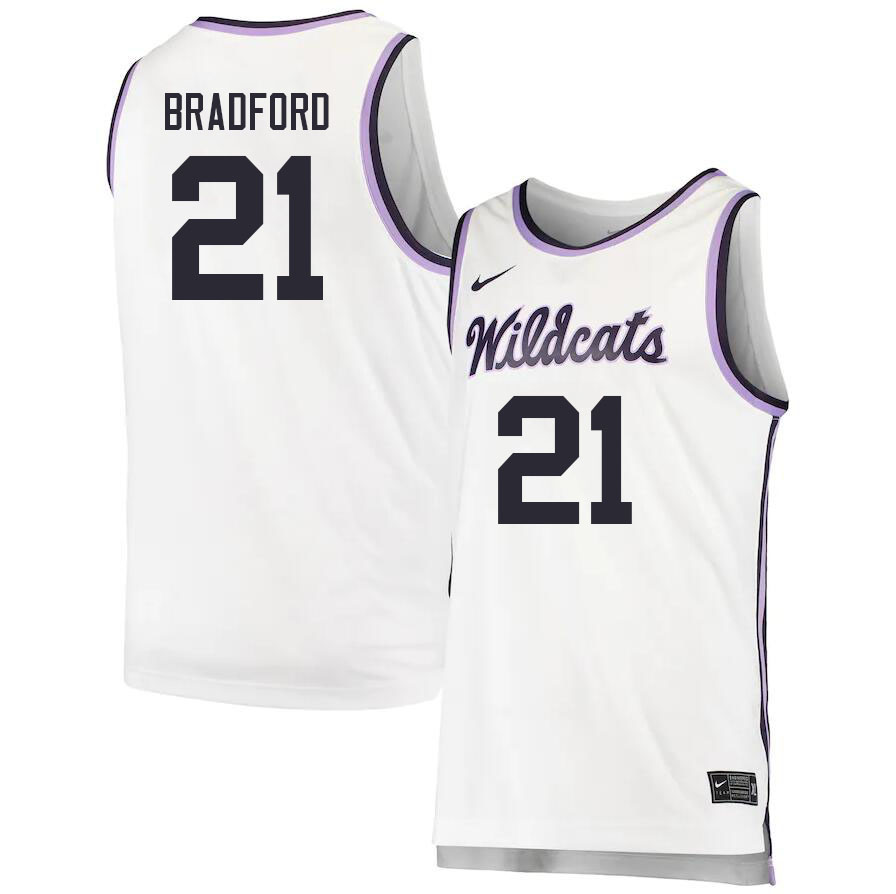 Men #21 Davion Bradford Kansas State Wildcats College Basketball Jerseys Sale-White - Click Image to Close
